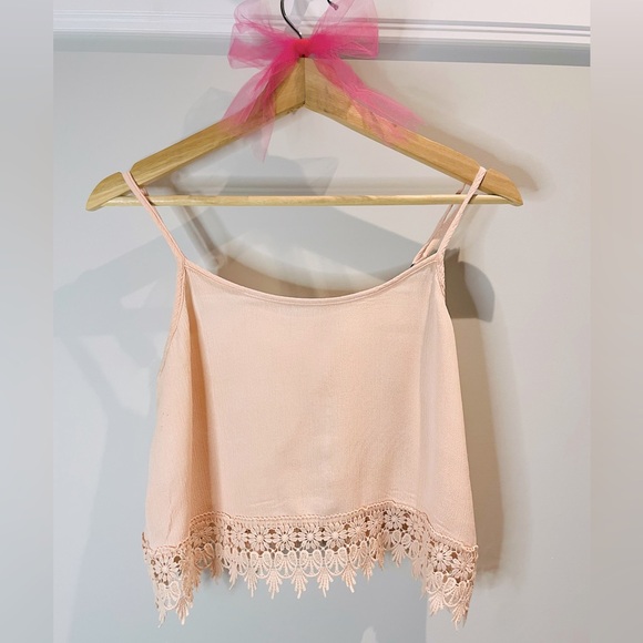 Cute Light Pink Tank Top with Embroidered Trim - Picture 1 of 2
